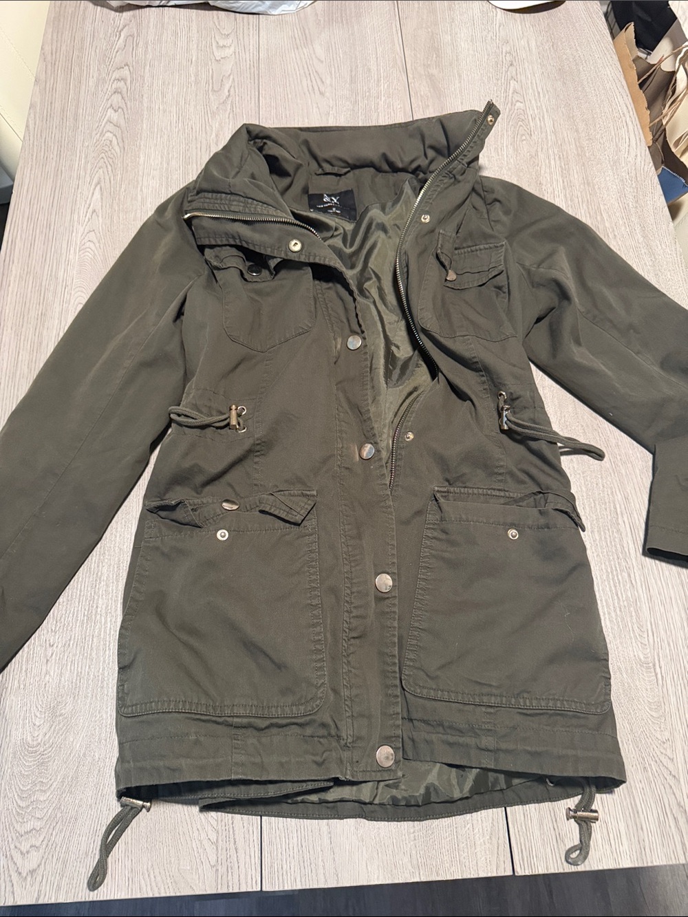New York & Company Olive Utility Hooded Jacket